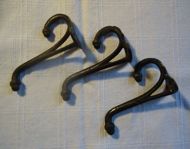 3 Vintage Cast Iron Hooks