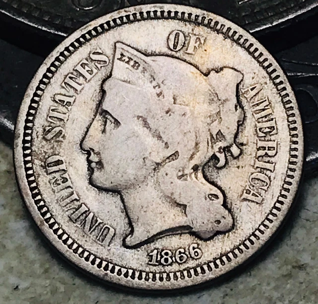 1866 Three Cent Nickel Piece 3C Ungraded Choice Civil War Era US Coin CC18174
