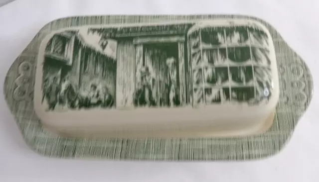 Vintage Butter Dish Green Old Curiosity Shop Royal Usa Currier Ives