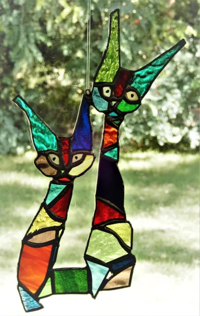 EGYPTIAN CATS PAIR Bright Coloured Authentic AUSTRALIAN Stained Glass SUNCATCHER