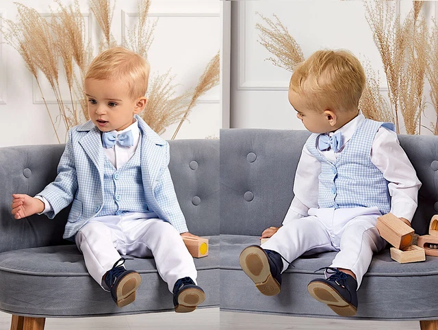 ABITO DA BATTESIMO vestito cerimonia velluto marrone blu tg 6 10