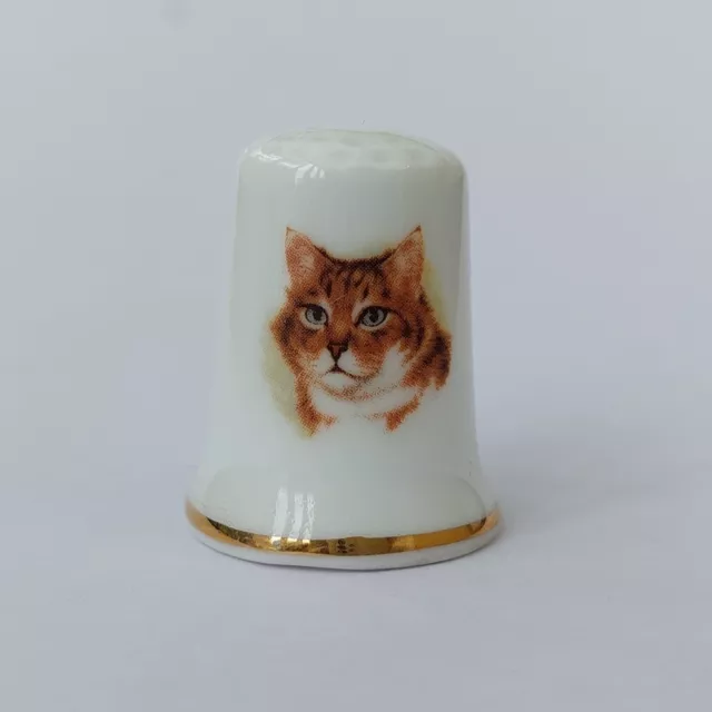 Vintage decorative porcelain thimble, ginger cat, fine bone china, England