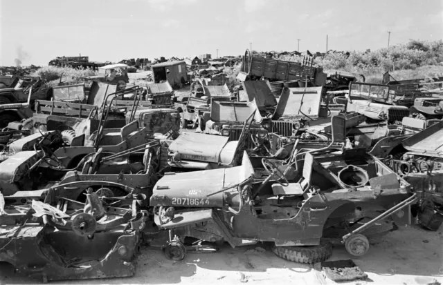 WW2 WWII Photo World War Two / US Army Jeep Graveyard on Okinawa Post War