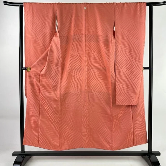 Japanese Kimono Furisode Pure Silk Woven Pattern Single Family Crest Salmon Pink