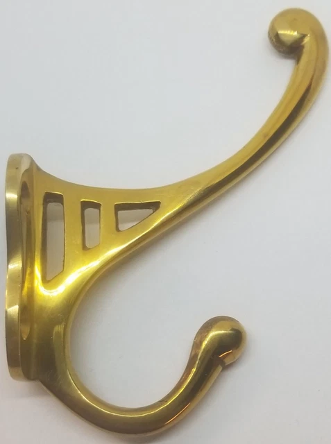 SMALL 4-3/4" CAST BRASS Front Mount Coat Hook double rack hat jacket fancy old