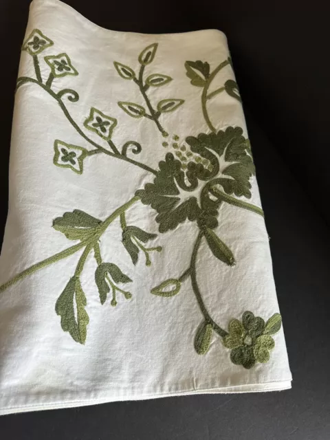 Potterybarn table runner ivory w/ green embroidery