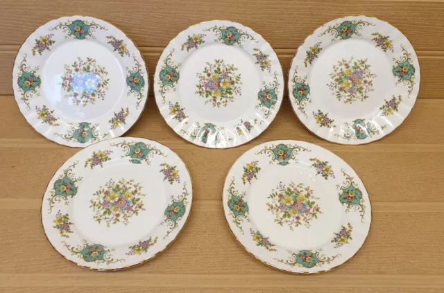 Vintage Set of 5 Royal Stafford Blue TRUE LOVE  Tea - Side Plates - Bone China