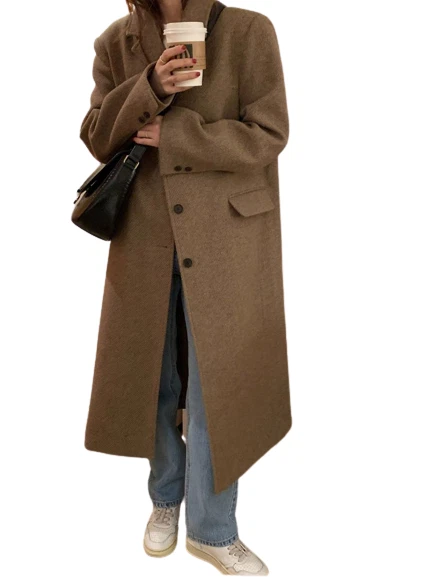 Autumn Winter Women Vintage Single Breasted Long Coat Office Lady Fashion Thick