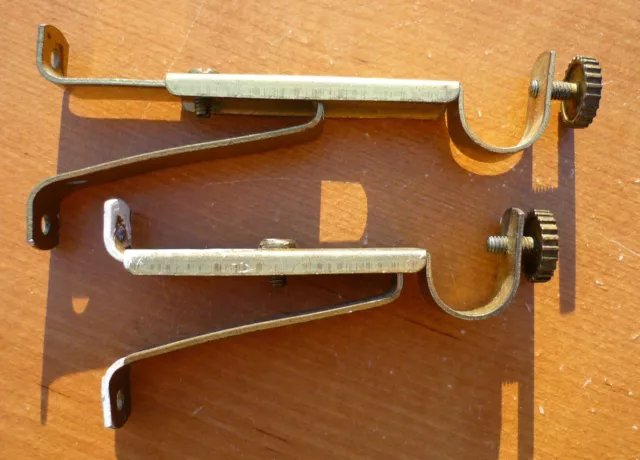 (2) Vintage Brass Finish Adjustable 5/8" Curtain Rod Bracket Holder Drapery Rod