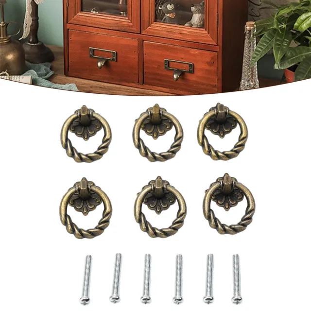 6* Retro Vintage Cabinet Knob Drawer Dresser Door Cupboard Drop Ring Pull Handle