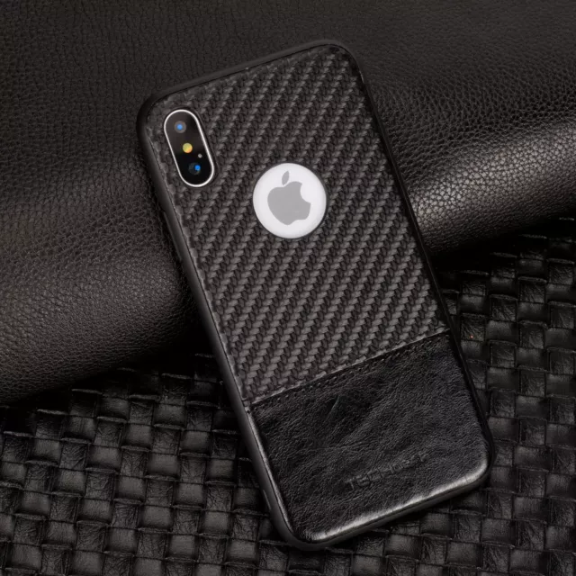 Premium Luxus Kohlefaser Effekt Leder Hülle Cover Shell für Apple iPhone X 2