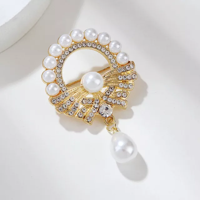 Fashion Zircon Water Drop Round Pearl Brooch Women Clothing AccessoriEN