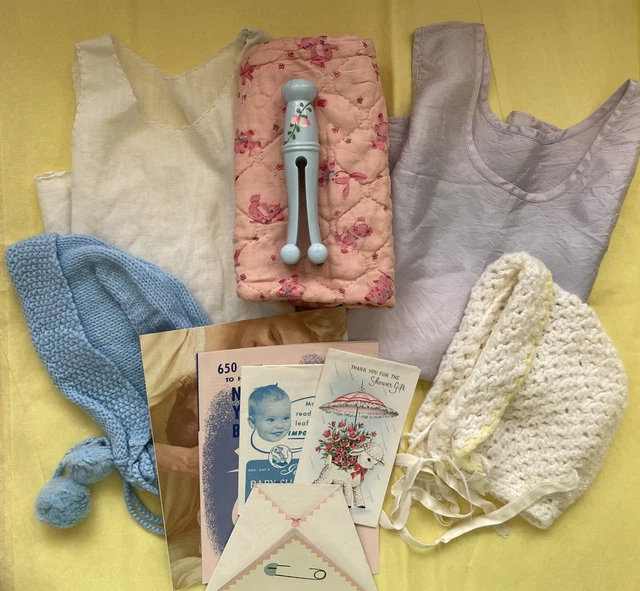 VTG 60's Baby Children's Collectables Lot~Rattle, Hat, Cap, Brochure, Slip, Card