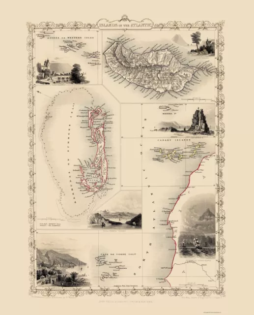 Atlantic Islands - Tallis 1851 - 23.00 x 28.45