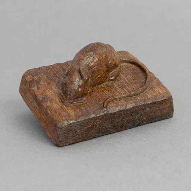 SOLID OAK Hand Carved Wooden LIFE-SIZED STUDY of a WOOD/FIELD MOUSE on PLINTH 2