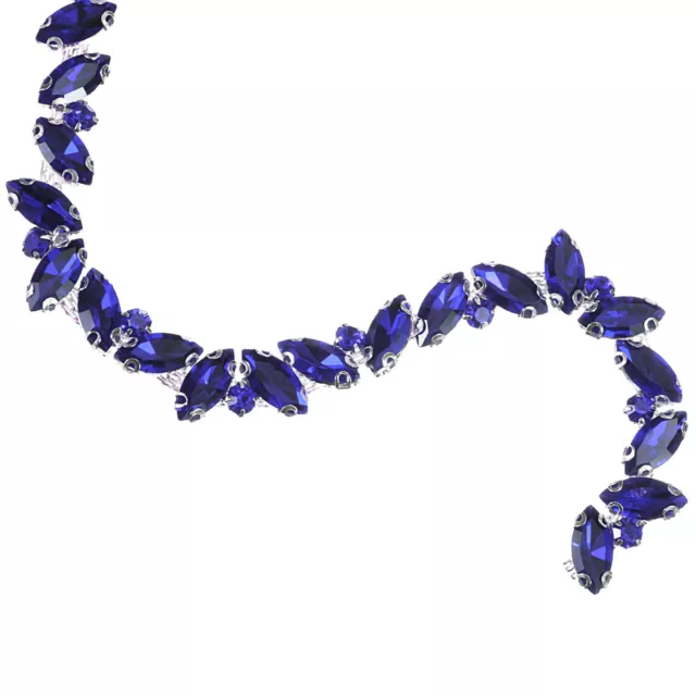 1 Yard Rhinestone Chain Trim, 10mm Shiny Crystal Chain Applique (Sapphire Blue)