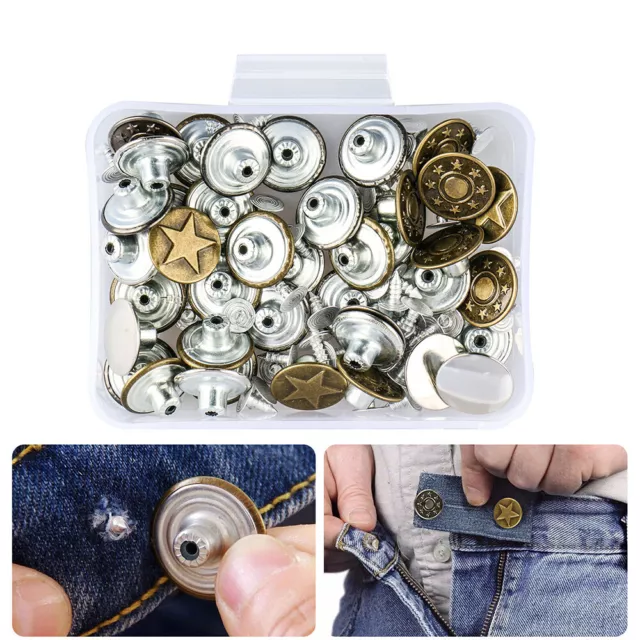 40PC metal Jeans Buttons Replacement Kit +Storage Box Denim Brass Studs Trouser⇞