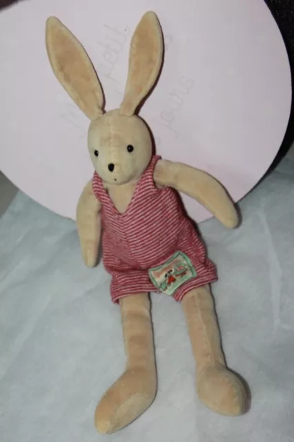 doudou peluche MOULIN ROTY LA GRANDE FAMILLE SYLVAIN  LAPIN  rayé rouge