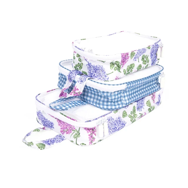 Miamica 3 Luggage Packing Cubes Set Space Saving Travel Organizer, Lilac Floral
