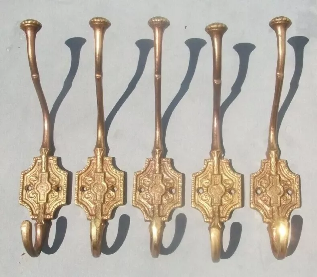 5 große alte Bronze Messing Haken Garderobenhaken Kleiderhaken