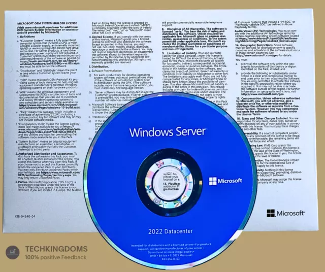 Centro de datos Microsoft Windows Server 2022 16/24 núcleos64 bits DVD + CLAVE sellado de fábrica 2