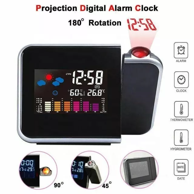 Smart Alarm Clock Digital LED Projector Temperature Time Projection LCD Display