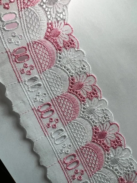 9 Meter Spitzenborte Madeiraspitze Borte Band bestickt Bett Band 80mm Weiß Rosa