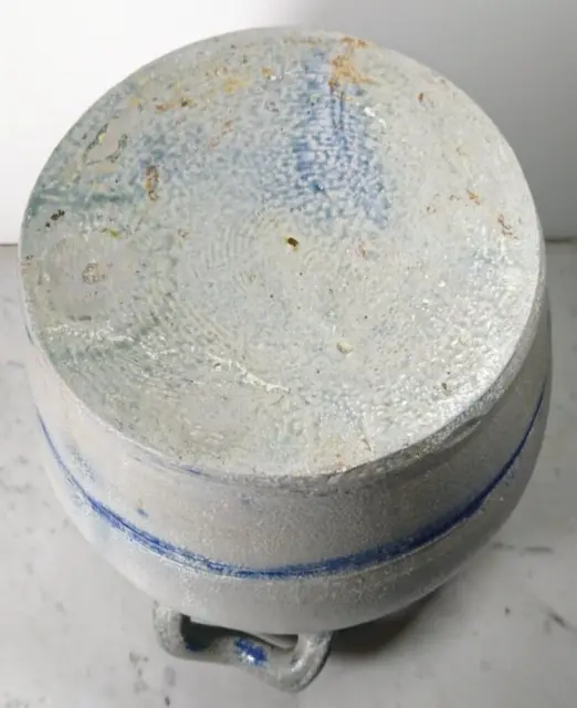 Ancien Pot à Sel en Grès Vernissé Gris & Bleu Cobalt 2