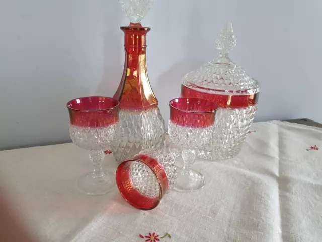 Small Crystal glasses x3 Decanter &Ice Bucket Unbranded Sherry Port Vintage RARE