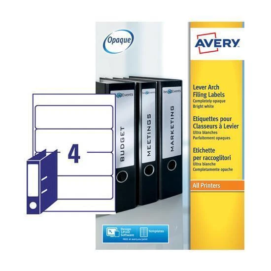 Etichette per raccoglitori Avery 200x60 mm bianco Laser 4 et./foglio Conf. 25 fo