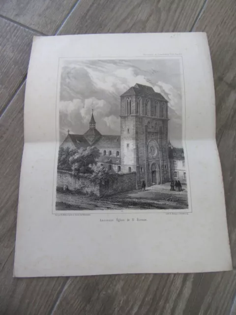 Gravure 1850 Strasbourg Ancienne Eglise De Saint Etienne