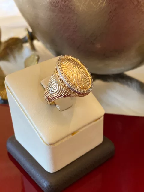 Beautiful Modern Sterling Silver Gold Plated Cocktail Ring Sz 8