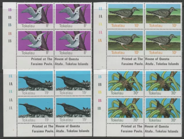 Tokelau Islands 1977 Birds set of 4 in Imprint blocks of 4 MUH