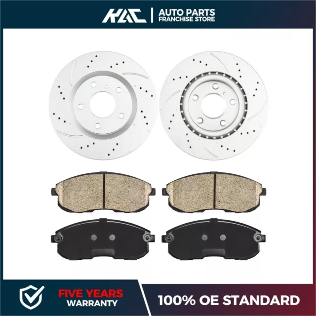 Front Drilled &Slotted Brake Rotors + Brake Pads for 2003 2004 2005 Nissan 3.5L