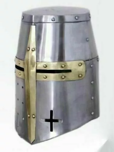 Medieval Knight Armor Crusader Viking Templar Helmet Helm w/ Mason's Brass Cross