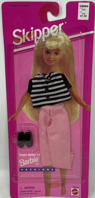 VTG Barbie Sister Skipper Clothes Teen Time Fashion Pink Jeans Striped Crop Top