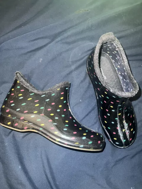 CAPELLI Womens Size 6 Black Multicolor Polka Dot Rubber Rain Boots