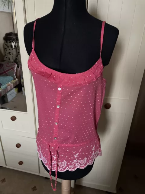 TU Pink Cotton Blend Embroidered Sleeveless Strappy Lightweight Top Size 10