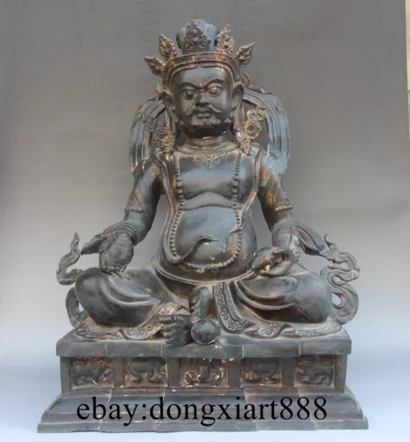 26" Tibetan Buddhism Pure Bronze Yellow Jambhala God of Wealth Buddha Sit Statue