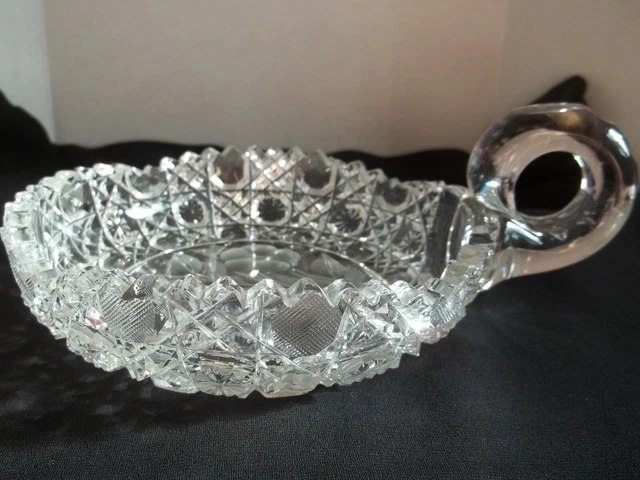 American Brilliant Crystal Bowl Candy Dish Handle Sawtooth Scalloped 6” X 1.5”