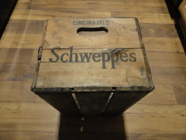 Vintage Schweppes Cincinnati Wooden Soda Tonic Water Box Advertising Memorabilia