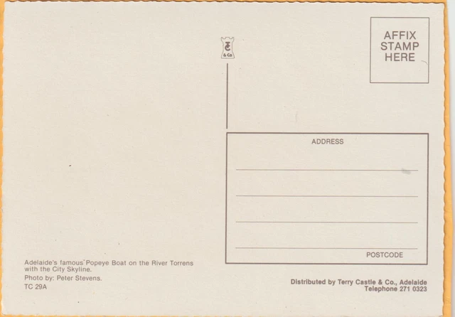 Popyeye On River Torrens City Skyline Adelaide S.a Castle Postcard 2