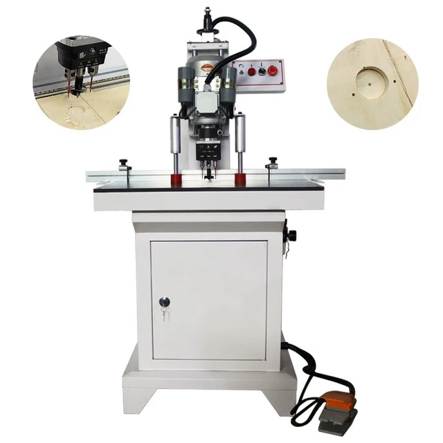 Pneumatic Hinge Boring Insertion Machine 110V Single Head Woodworking Drilling