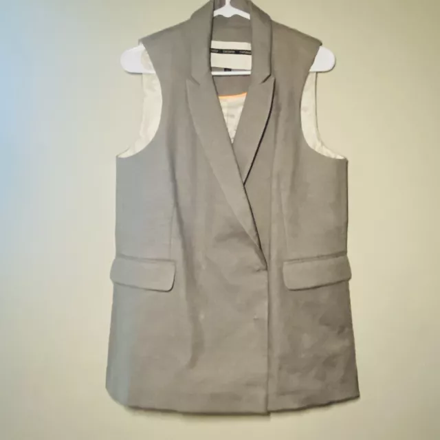 TOPSHOP Vest Tunic Women 10 Gray Length Double Breasted Linen