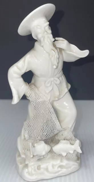 Vintage Lenwile Ardalt White Porcelain Asian Man with Fishing Net