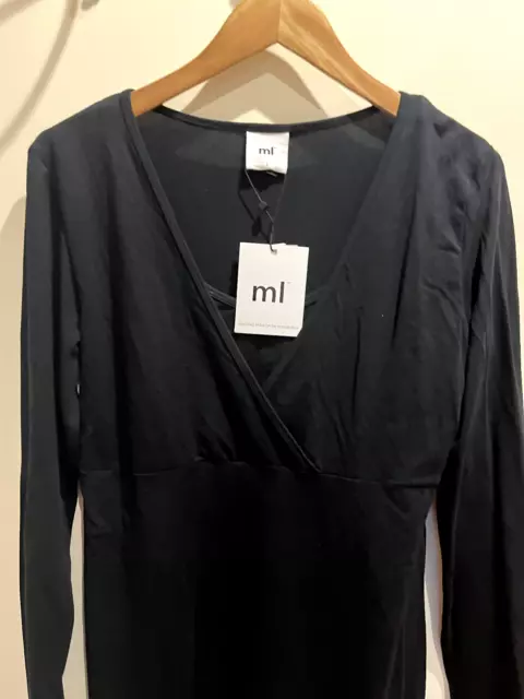 Mamalicious Maternity Dress Size L 12 14 New Black Jersey Long Sleeve Stretch