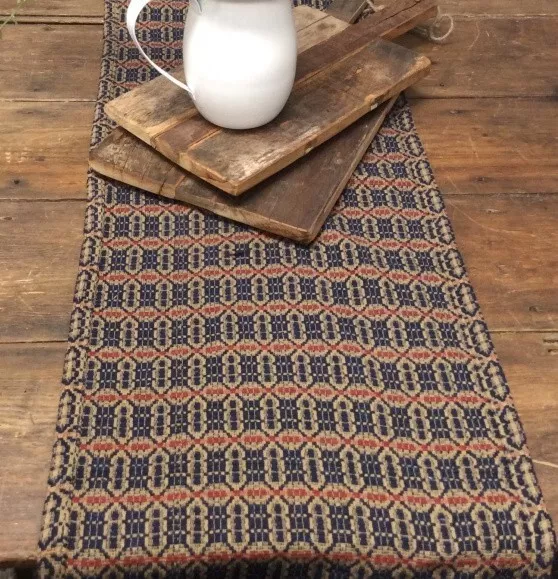 New Primitive Americana RED NAVY COVERLET TABLE RUNNER Woven Topper 32"