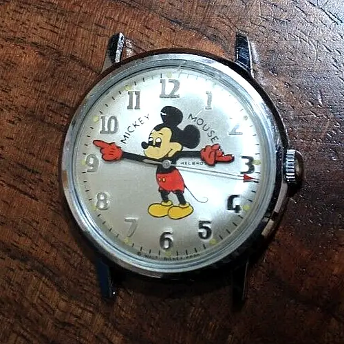 Vintage Helbros MICKEY MOUSE Mechanical Winding Watch, Moving Hands, Works!