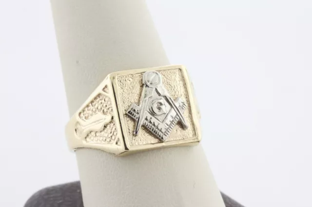 Vintage Dason 10K Yellow Gold Blue Lodge 3rd Degree Compass Masonic Ring - Sz 11