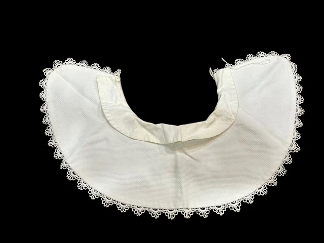 Vintage Child Collar Bib Doll Baby Toddler Cotton White Lace Cotton Button